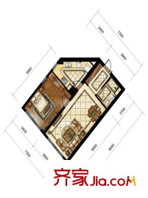 中海枫丹公馆FD-G户型 1室1厅1卫1厨