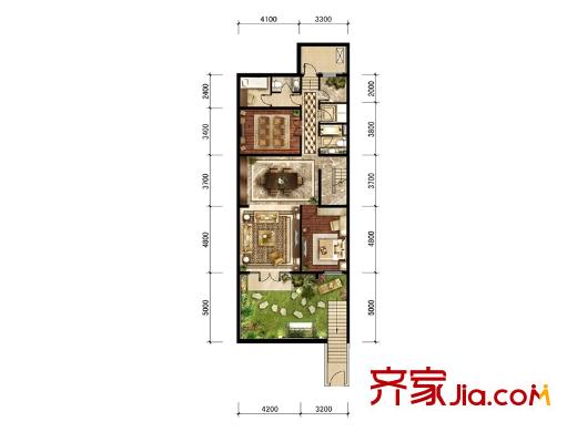 中海・红杉溪谷联排B户型地下一层户型图 4室6厅4卫1厨