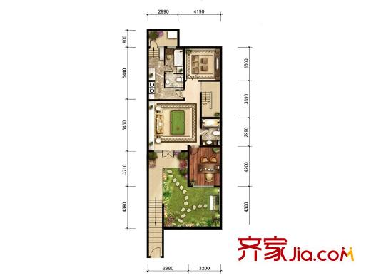 中海・红杉溪谷联排A户型地下一层户型图 4室4厅5卫1厨