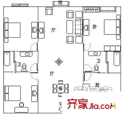 明光公寓户型图户型图 3室2厅2卫1厨