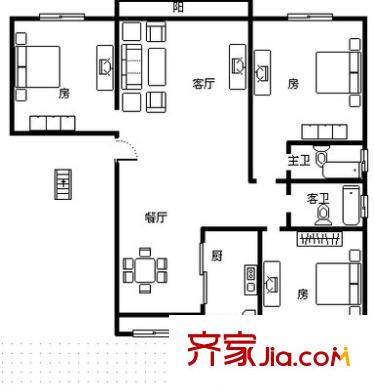 通聯(lián)苑二期 3室 戶型圖