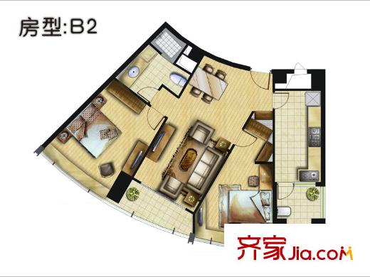 碧云公館公寓戶型圖B2戶型 2室2廳1衛(wèi)1廚