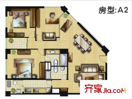 碧云公館公寓戶型圖A2戶型 3室2廳2衛(wèi)1廚