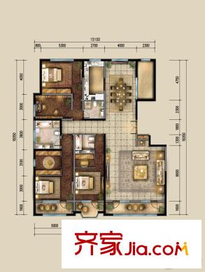 保利海德公园一期5#楼高层D户型 4室2厅3卫1厨