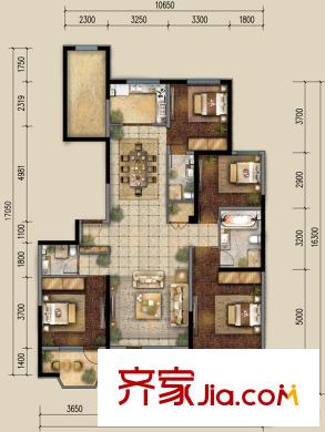 保利海德公园一期1-6#楼高层F1户型(售罄) 4室2厅3卫1厨