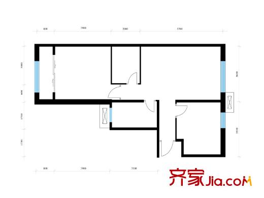 蔚平方米府一期2#楼B3户型 2室1厅1卫1厨