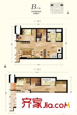 首开万科台湖新城・V公馆二期1号楼B户型 3室2厅2卫1厨