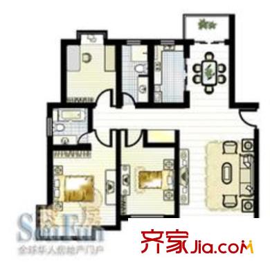 康庭苑戶型圖f1戶型 3室2廳2衛(wèi)1廚