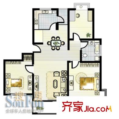 康庭苑戶型圖f2戶型 3室2廳2衛(wèi)1廚