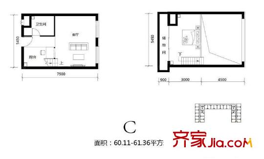 北京城建・N次方21#综合楼C户型(售罄) 1室1厅1卫1厨