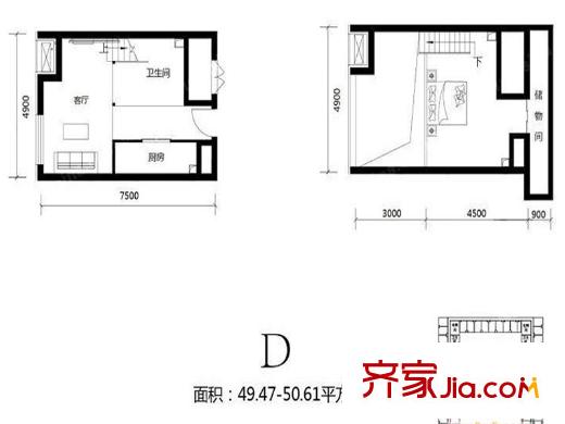 北京城建・N次方21#综合楼D户型(售罄) 1室1厅1卫1厨