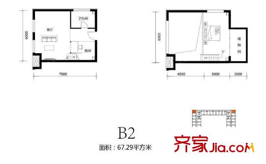 北京城建・N次方21#综合楼B2户型(售罄) 1室1厅1卫1厨