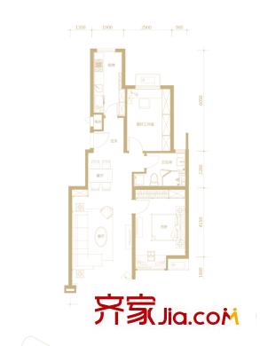 泰禾1号公馆铭居F2中间户型 2室2厅1卫1厨