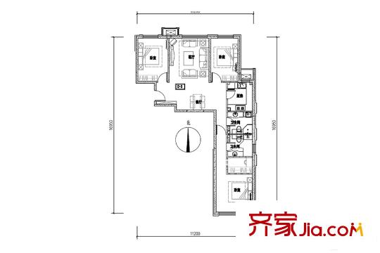 润景园D-3户型 3室2厅2卫1厨