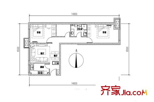 润景园3#、8#楼E-2a户型 2室2厅2卫1厨