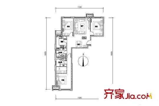 润景园D-3a户型 3室2厅2卫1厨