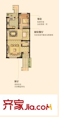 港城滴水湖馨苑別墅B戶型地上一層 4室2廳3衛(wèi)1廚