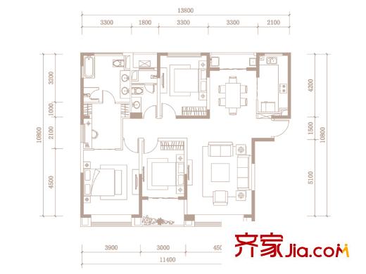 上海星光域高层D户型 3室2厅2卫