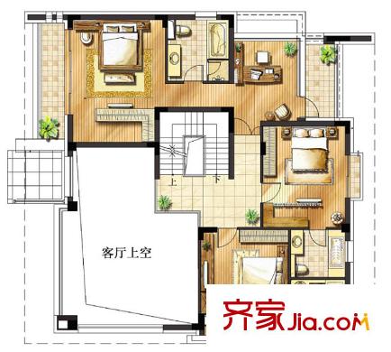 湯臣湖庭花園獨(dú)棟B戶型地上二層 4室3廳5衛(wèi)1廚