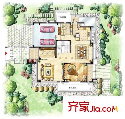 湯臣湖庭花園獨(dú)棟B戶型地上一層 4室3廳5衛(wèi)1廚