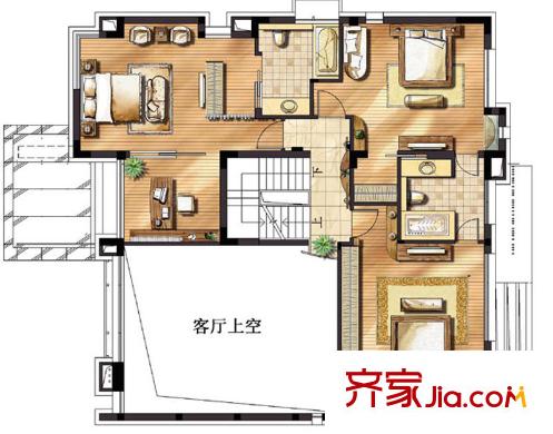 湯臣湖庭花園獨(dú)棟A戶型地上二層 4室3廳4衛(wèi)1廚