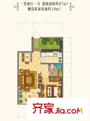 华银・天鹅湖A7一居户型图 1室2厅1卫1厨