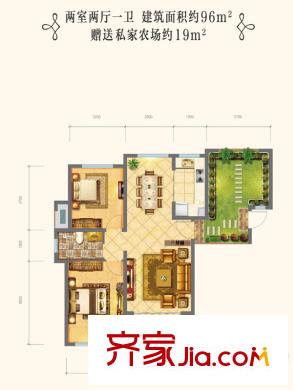 华银・天鹅湖A7两居户型图 2室2厅1卫1厨