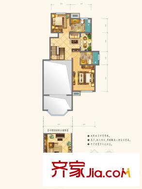 华银・天鹅湖下叠端户二层户型图 3室2厅3卫1厨