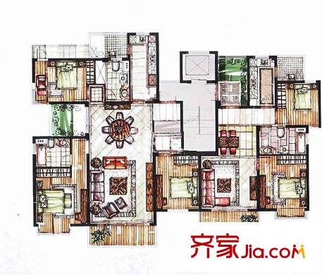 保利维拉家园户型图7号楼1平面图 5室2厅3卫1厨