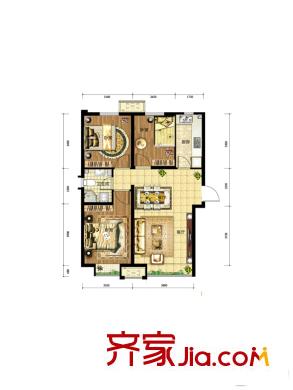 中国铁建・青秀尚城一期D户型图 3室2厅1卫1厨