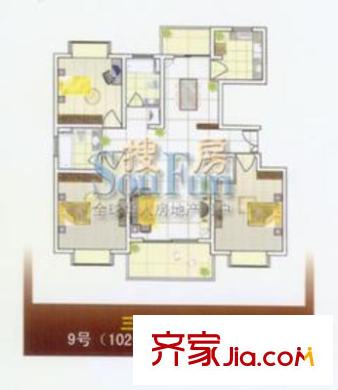 東方城市華庭戶型圖3室2廳2衛(wèi)1廚