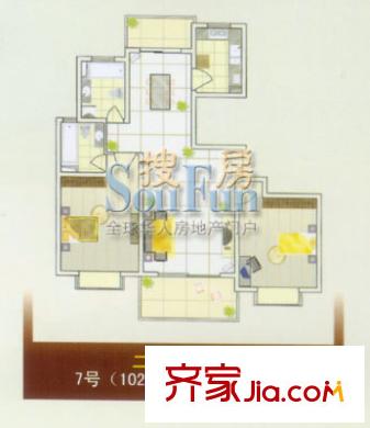 東方城市華庭戶型圖2室2廳2衛(wèi)1廚