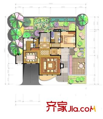 北京半岛D户型一层户型图 4室3厅3卫1厨