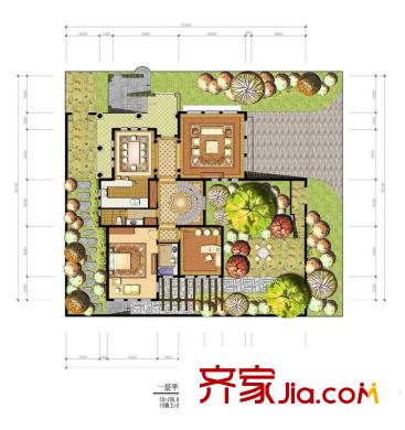 北京半岛E户型一层户型图 3室2厅3卫1厨