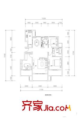 金科王府澜庭B户型 3室2厅2卫1厨