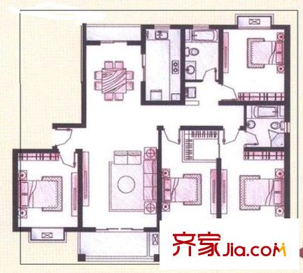 平江盛世家园户型图户型图 4室2厅1卫1厨