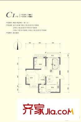 恒大・名都C1户型图 2室2厅1卫1厨
