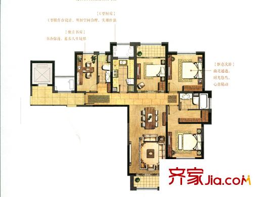 天祥华府户型图J户型 3室1厅2卫1厨