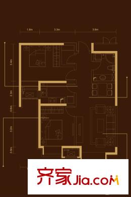 中建国际公馆E户型 2室2厅2卫1厨