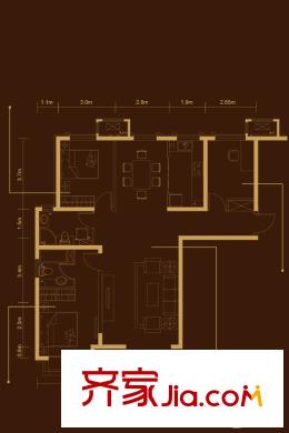中建国际公馆D户型 3室2厅2卫1厨