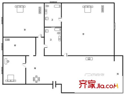 萬(wàn)達(dá)新城普旺里戶型圖戶型圖 3室