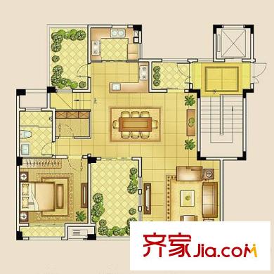 金地東城御院原創(chuàng)別墅J戶型下層 2室2廳1衛(wèi)1廚