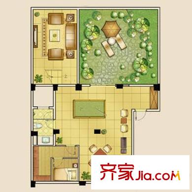 金地東城御院原創(chuàng)別墅F戶型負一層 1室2廳1衛(wèi)