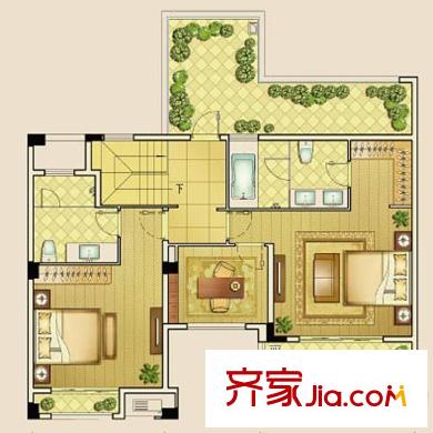 金地東城御院原創(chuàng)別墅J戶型上層 3室2衛(wèi)