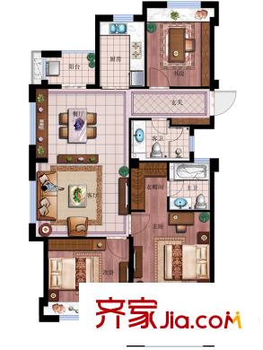交通紫園B1戶型 3室2廳2衛(wèi)1廚