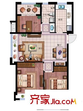 交通紫園D1戶型 3室2廳1衛(wèi)1廚