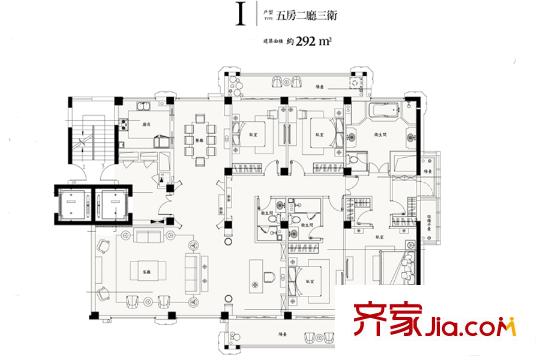 前程藏瓏I戶型 5室2廳3衛(wèi)1廚