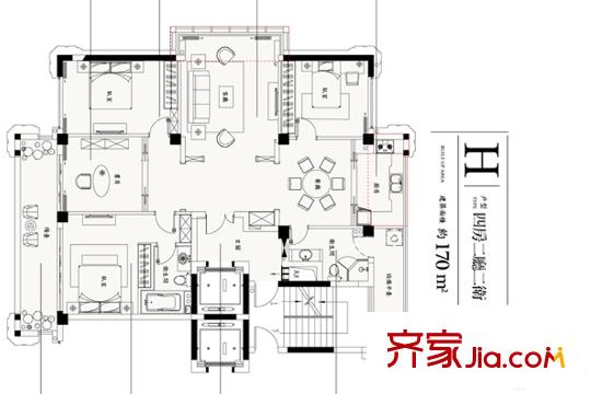 前程藏瓏H戶型 4室2廳2衛(wèi)1廚