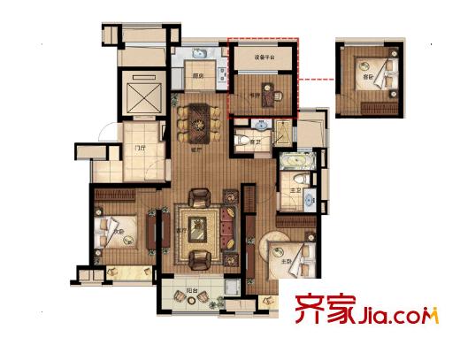 萬(wàn)科公園里A戶型 3室2廳2衛(wèi)1廚