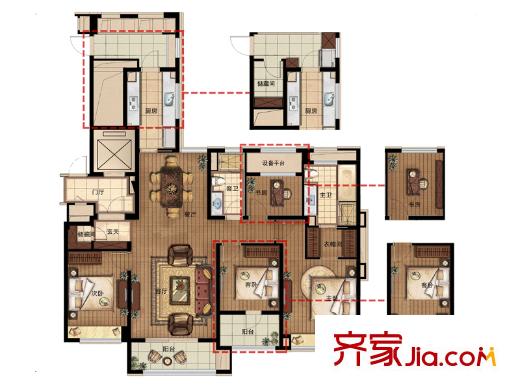 萬(wàn)科公園里C戶型 4室2廳2衛(wèi)1廚